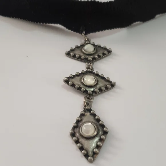 Long pendant adjustable choker boho black/grey - Picture 8 of 14